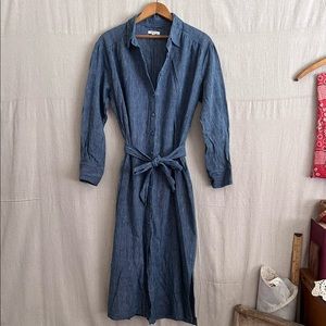Umber & Ochre Indigo Blue Striped Midi Shirt Dress